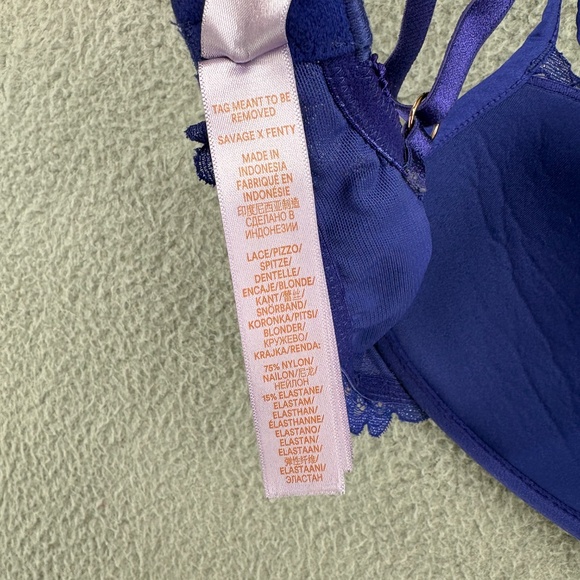 Savage X Fenty Savage Not Sorry Lightly Lined Lace Balconette Bra Blue Size 32D - Picture 9 of 9